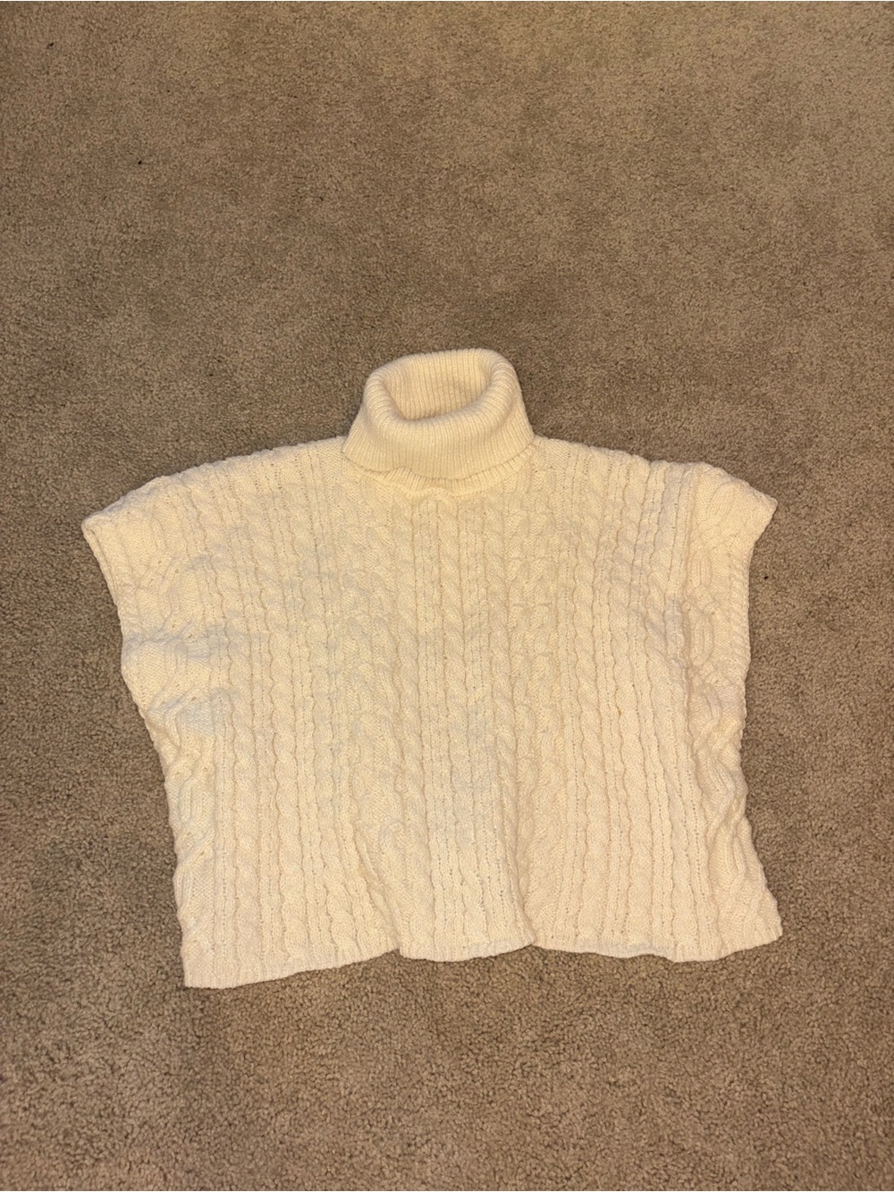 Cream Cable-Knit Turtleneck Sweater Vest